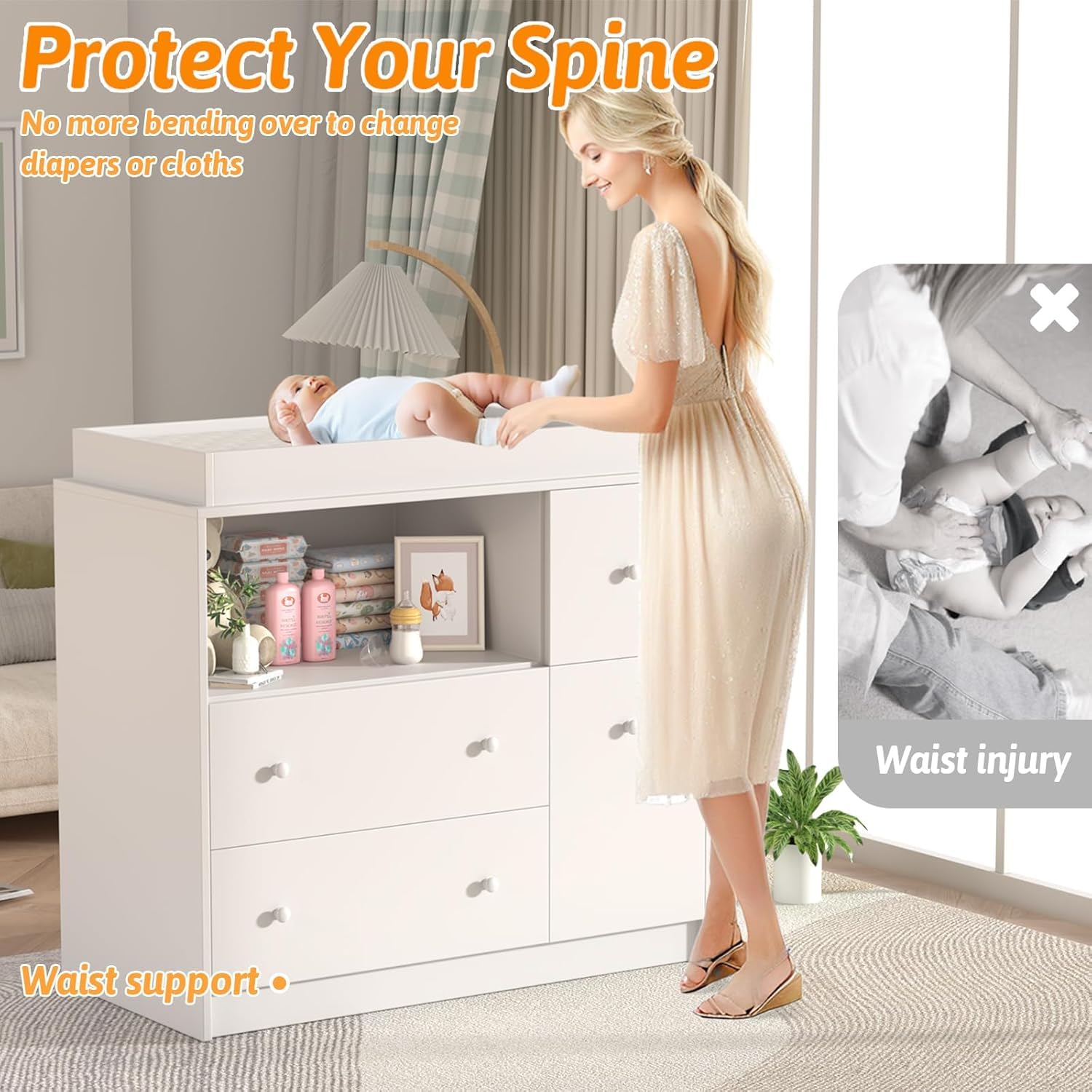 GOFEI changing table includes easy to assemble hardware and instructions.