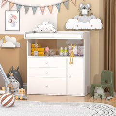 GOFEI dresser with three drawers and open storage for essentials