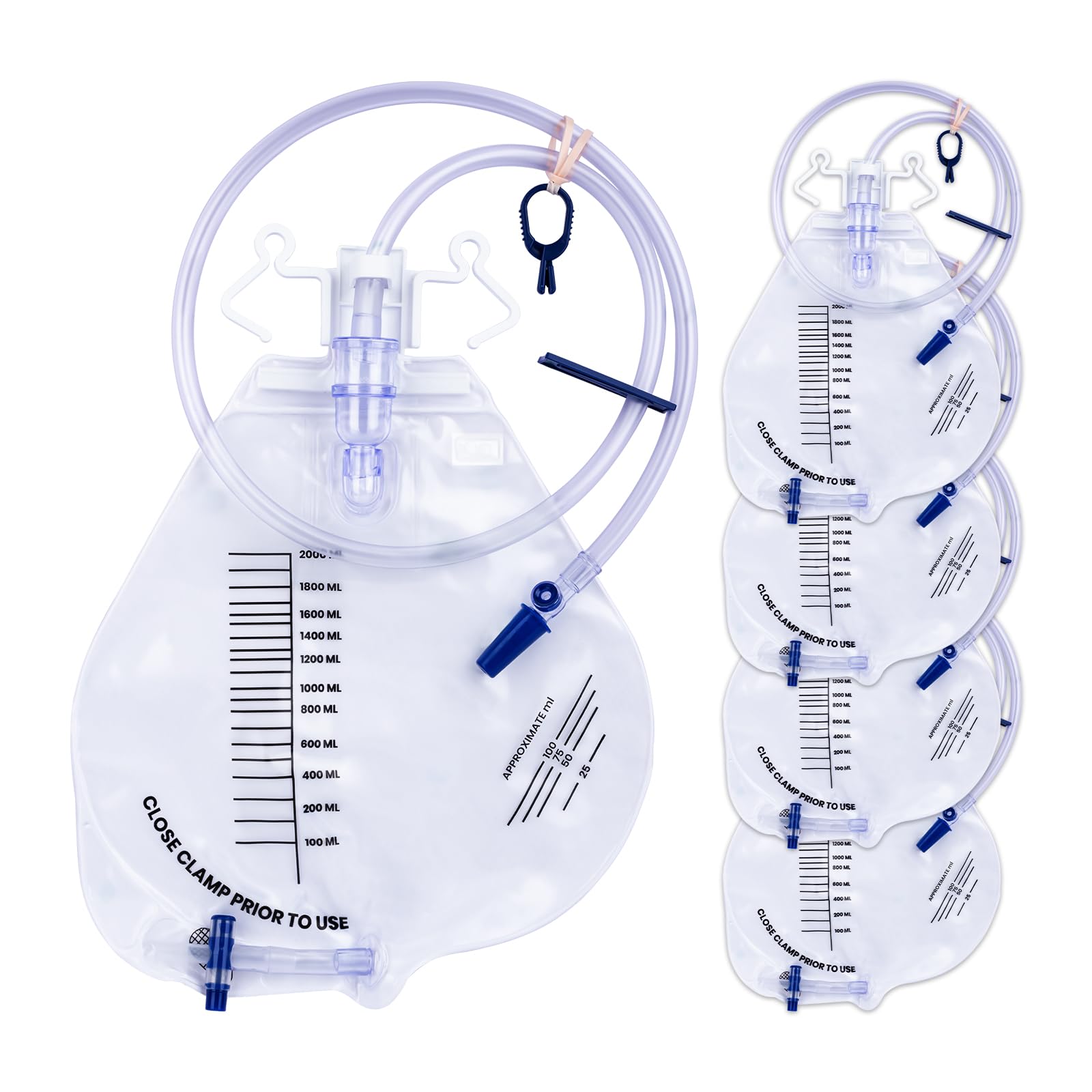 Goffing catheter bag with 2000ml capacity for extended nighttime use and fewer changes.