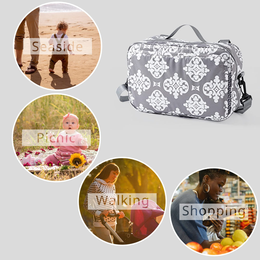 GOGOSO diaper bag on stroller demonstrates easy wipe pocket access