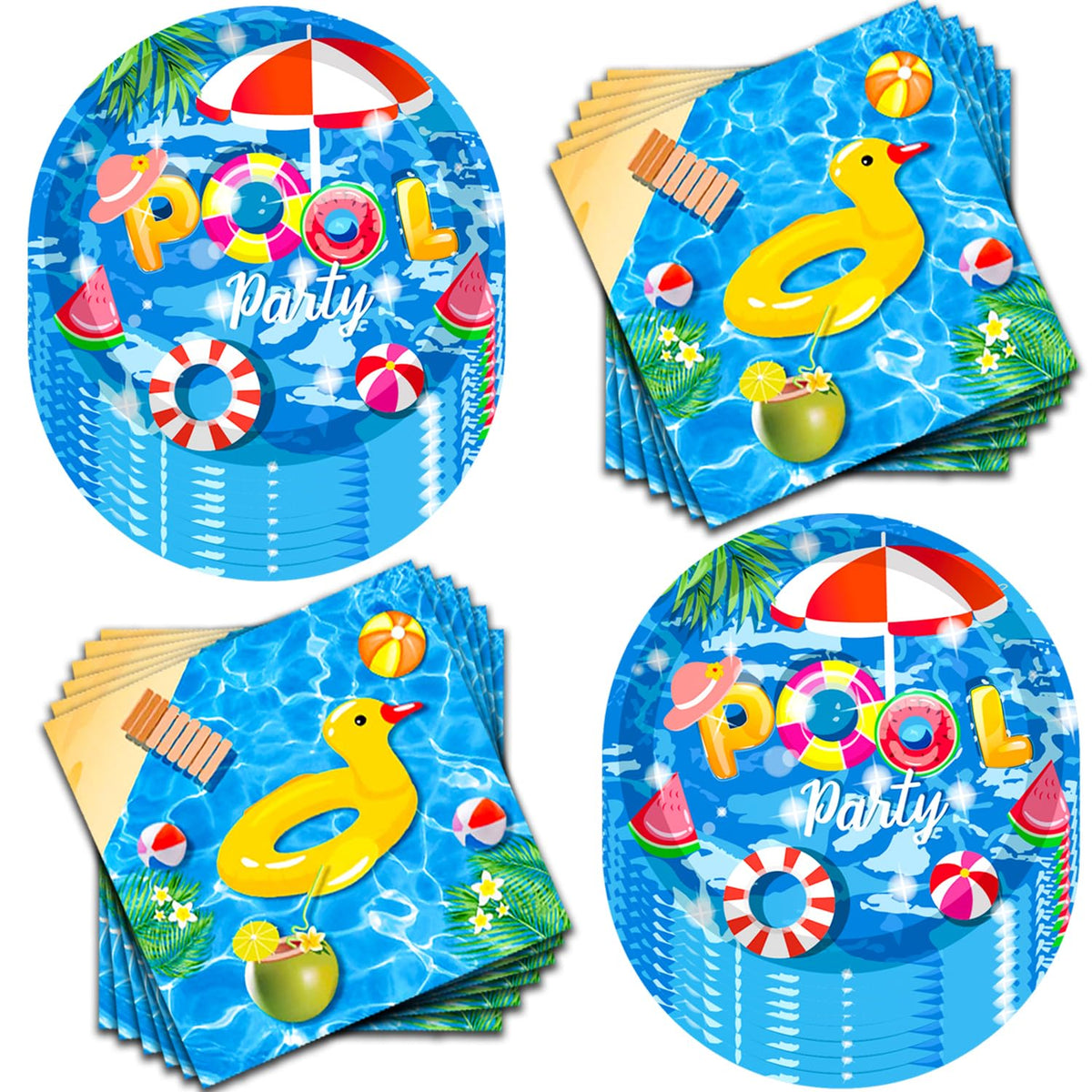 GOGUOGOFA 7-inch pool plates in blue for outdoor pool party dining