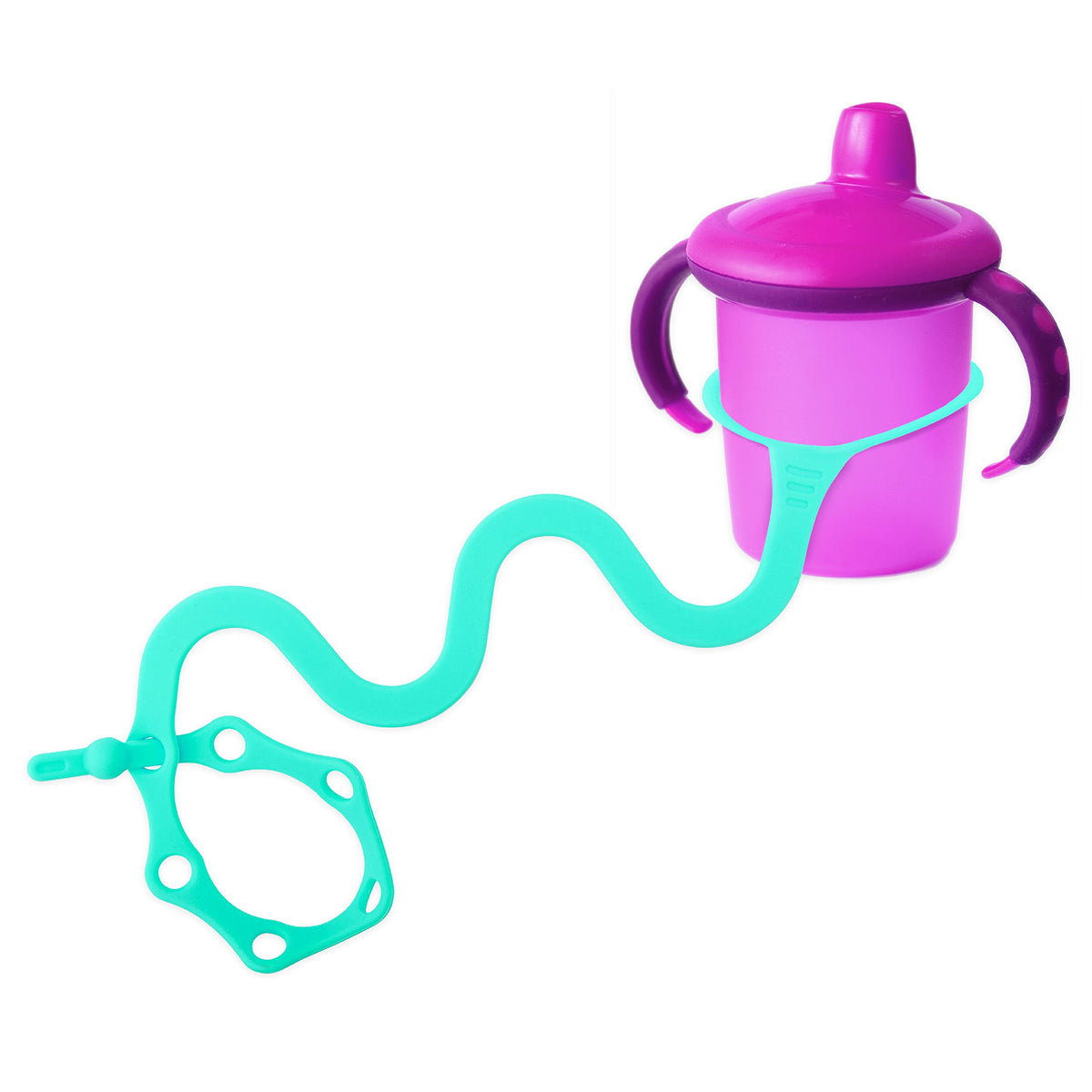 Goji Baby Bottle Bungee Strap with aqua bottle tether keeps toddler cup secure during playtime