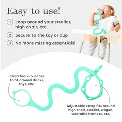 Goji Baby Bungee Strap on a high chair keeps cups stable during meals