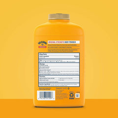 Gold Bond Medicated Powder Triple Action Relief bottle back highlights ingredients and directions.