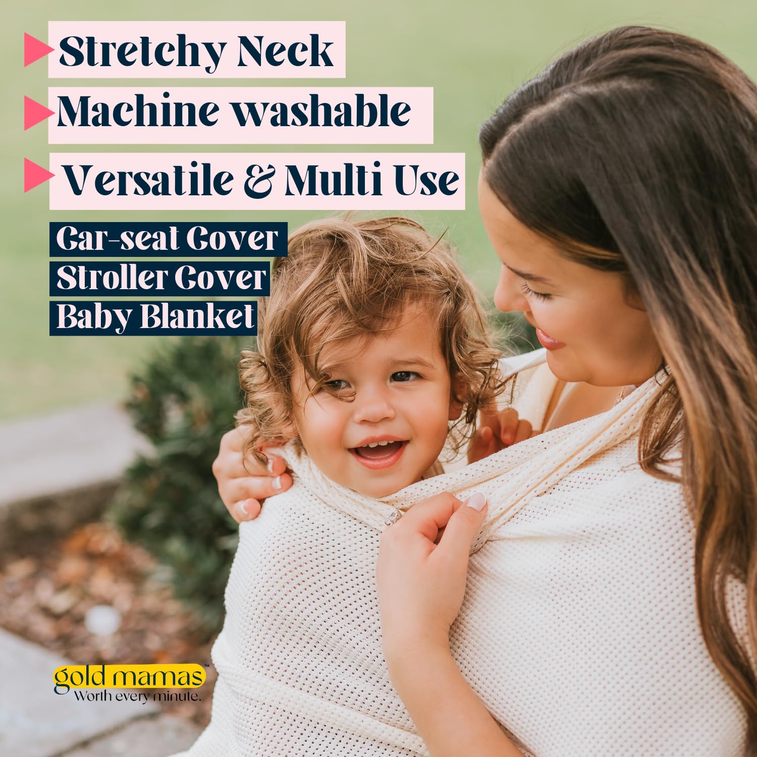 Gold Mamas nursing cover supports versatile everyday use for busy parents.