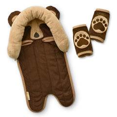 Goldbug Deluxe Critter head support Bear, plush front view for newborn car rides.