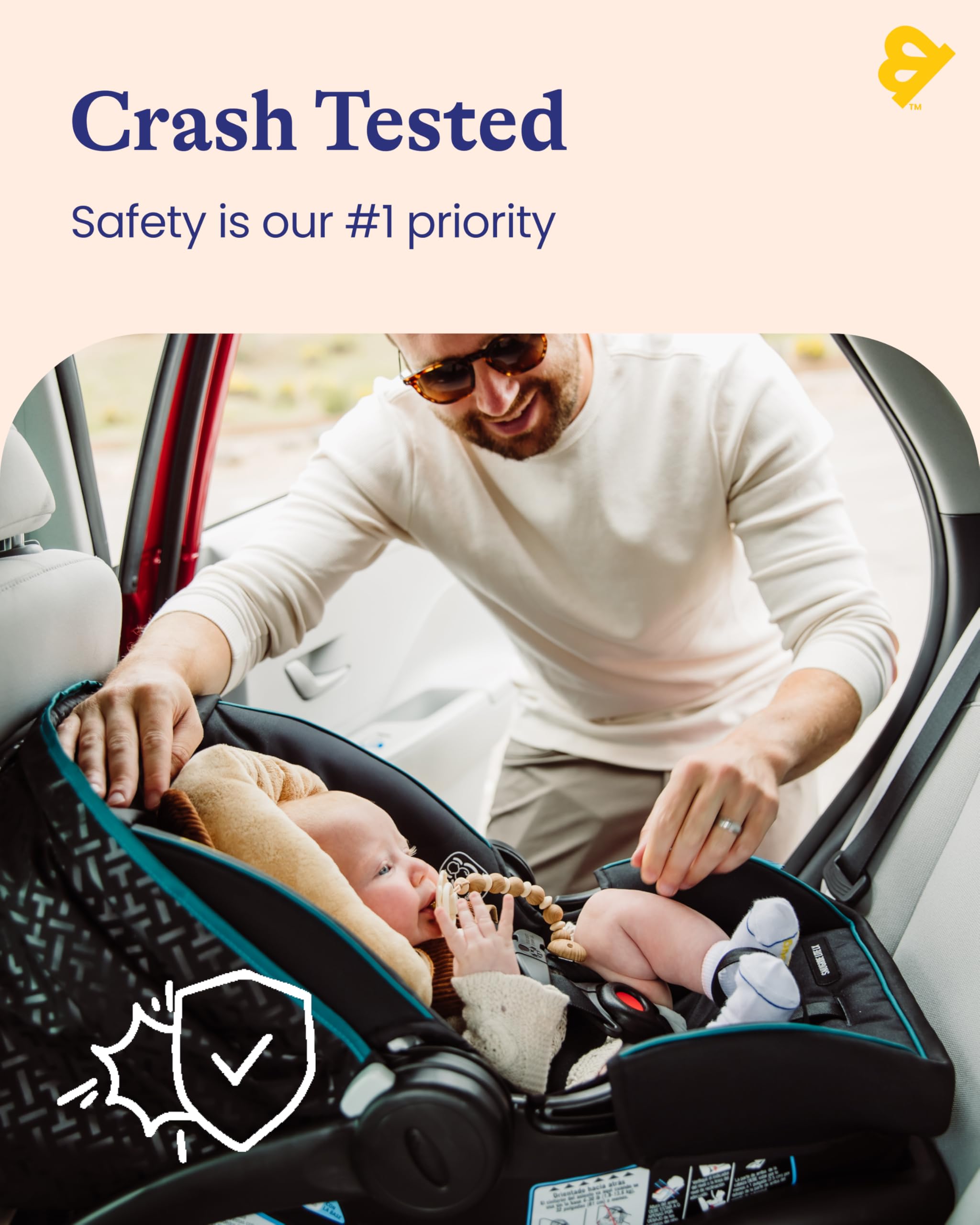 Goldbug head support used with infant car seats, universal fit for 3- and 5-point harnesses.