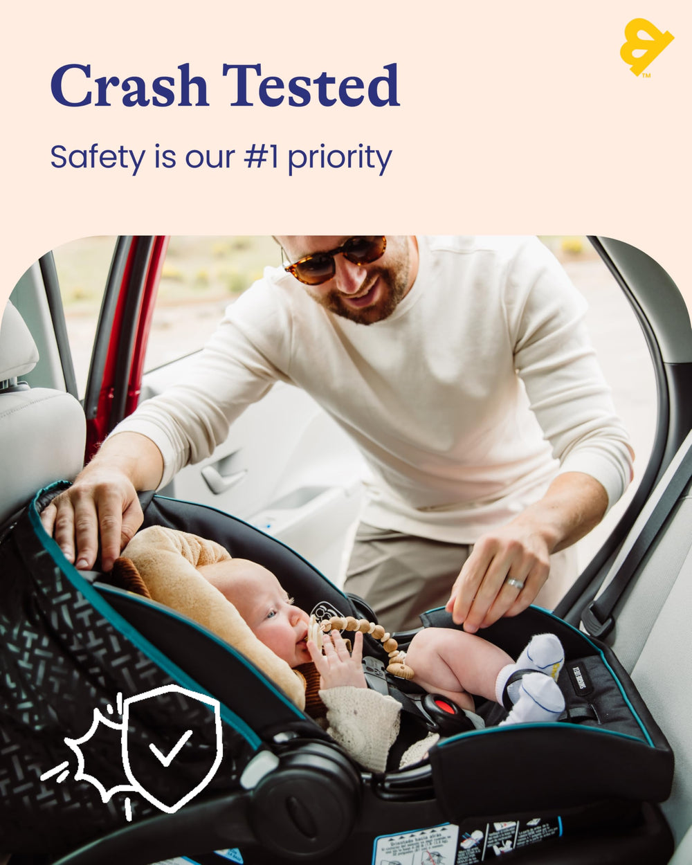 Goldbug head support used with infant car seats, universal fit for 3- and 5-point harnesses.