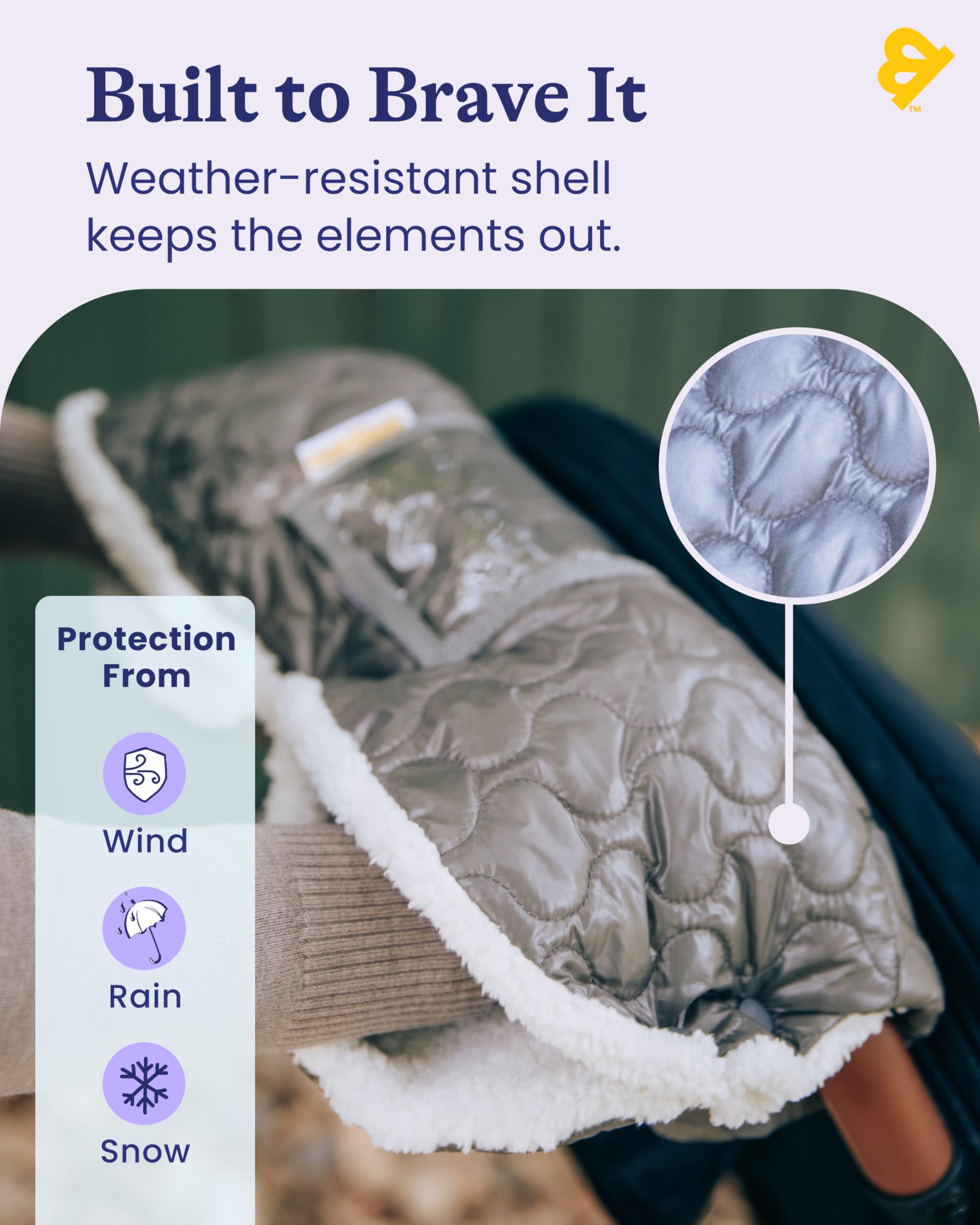 GoldBug stroller muff folded for compact storage in a bag.