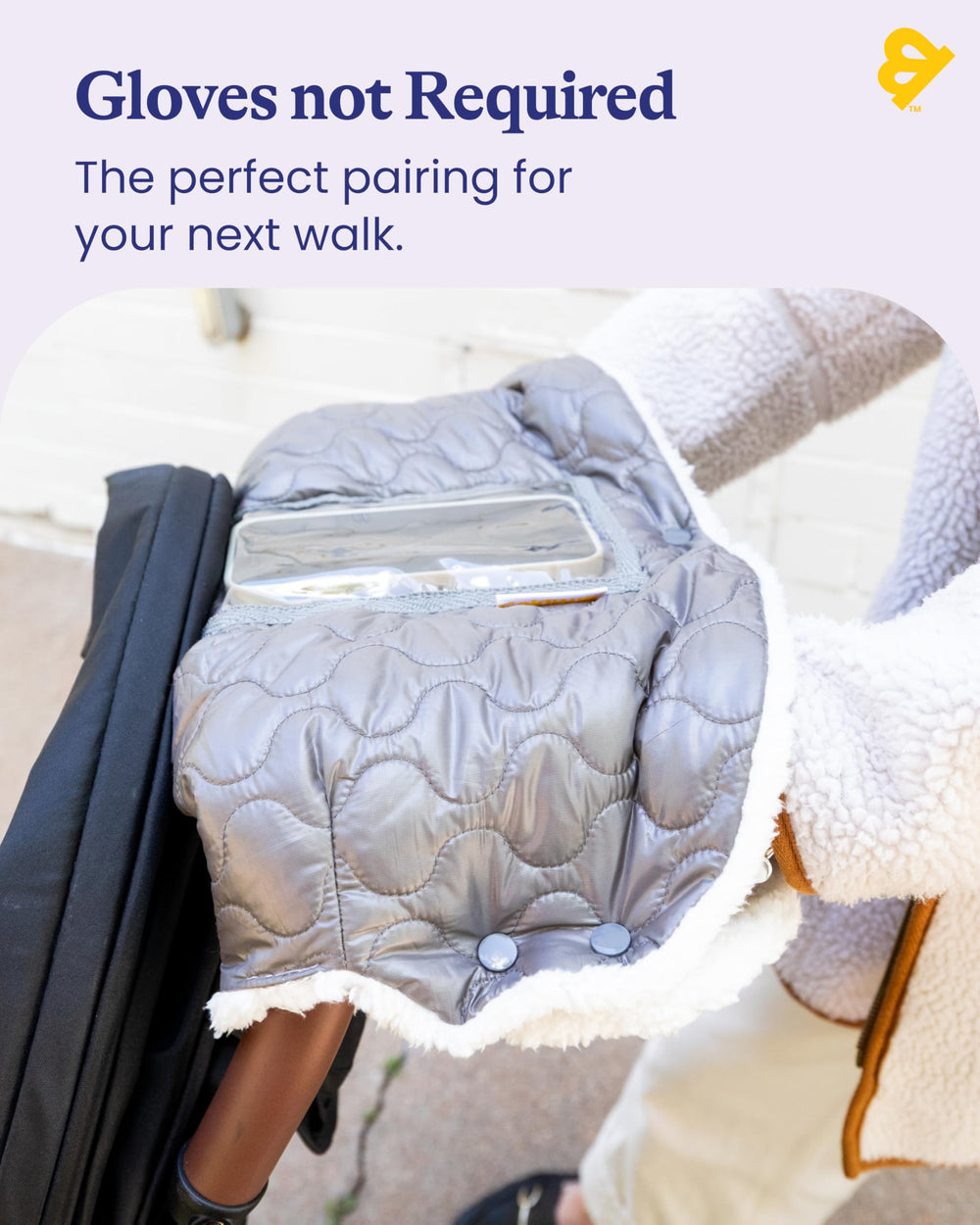 GoldBug stroller muff soft inner lining provides cozy warmth for little hands.