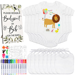 GOLDGE DIY kit packaging with eight bodysuits and bibs for a ready-to-create baby shower.