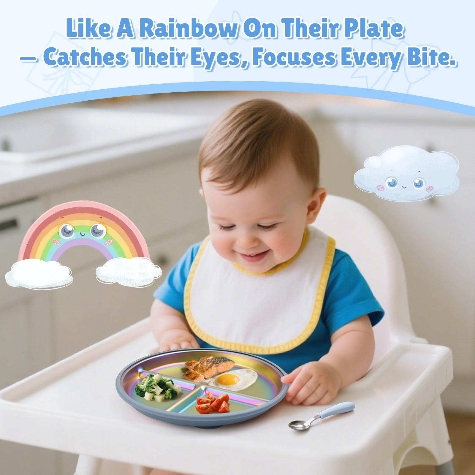 Goldusk blue and green rainbow finish attracts kids at mealtime