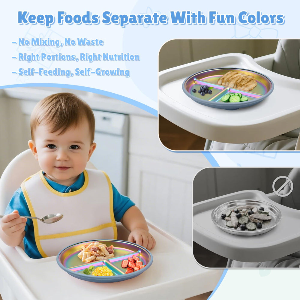 Goldusk four suction cups anchor the plate to highchair trays