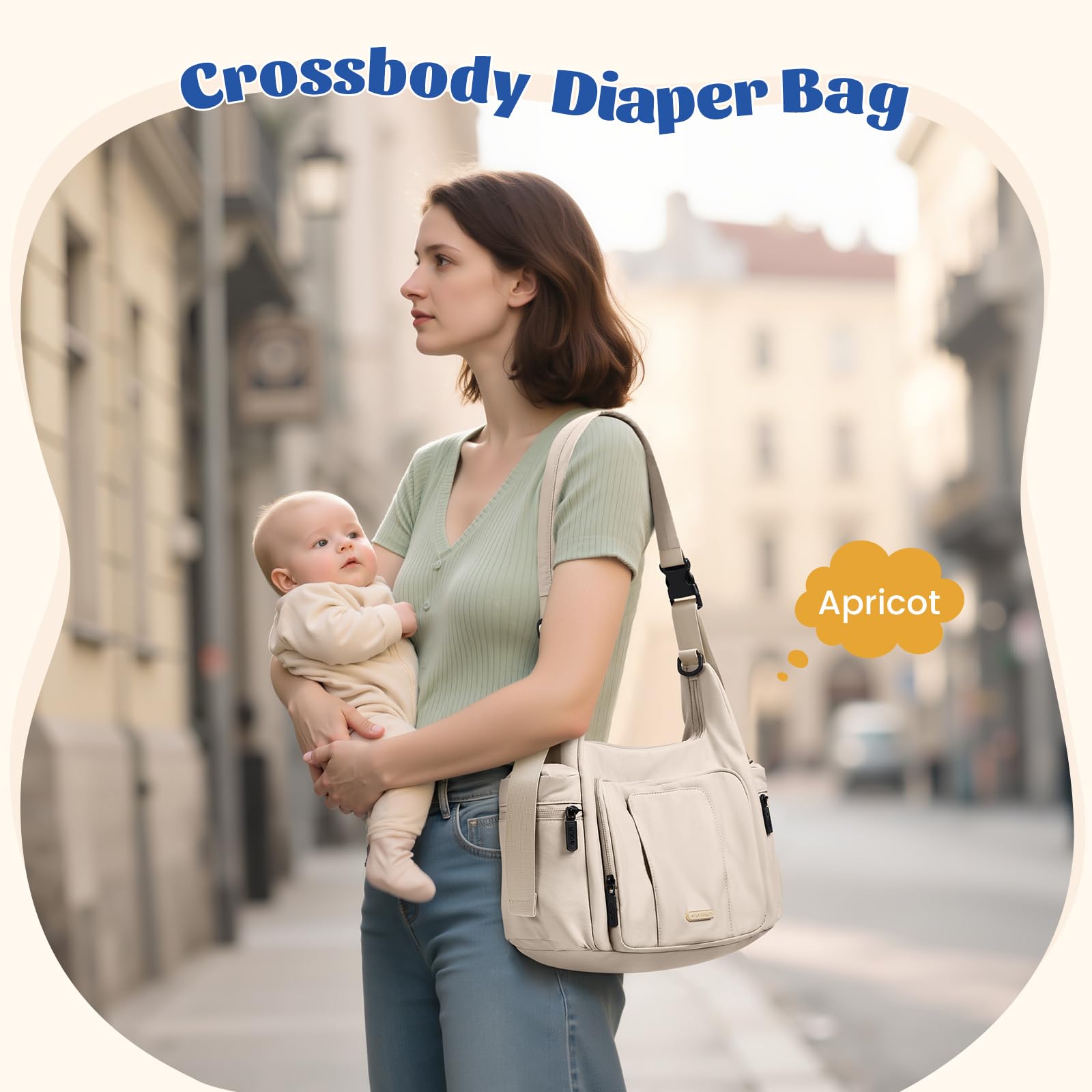 GOLF QUALITY 14L puffer diaper bag tote, apricot color for stylish outings