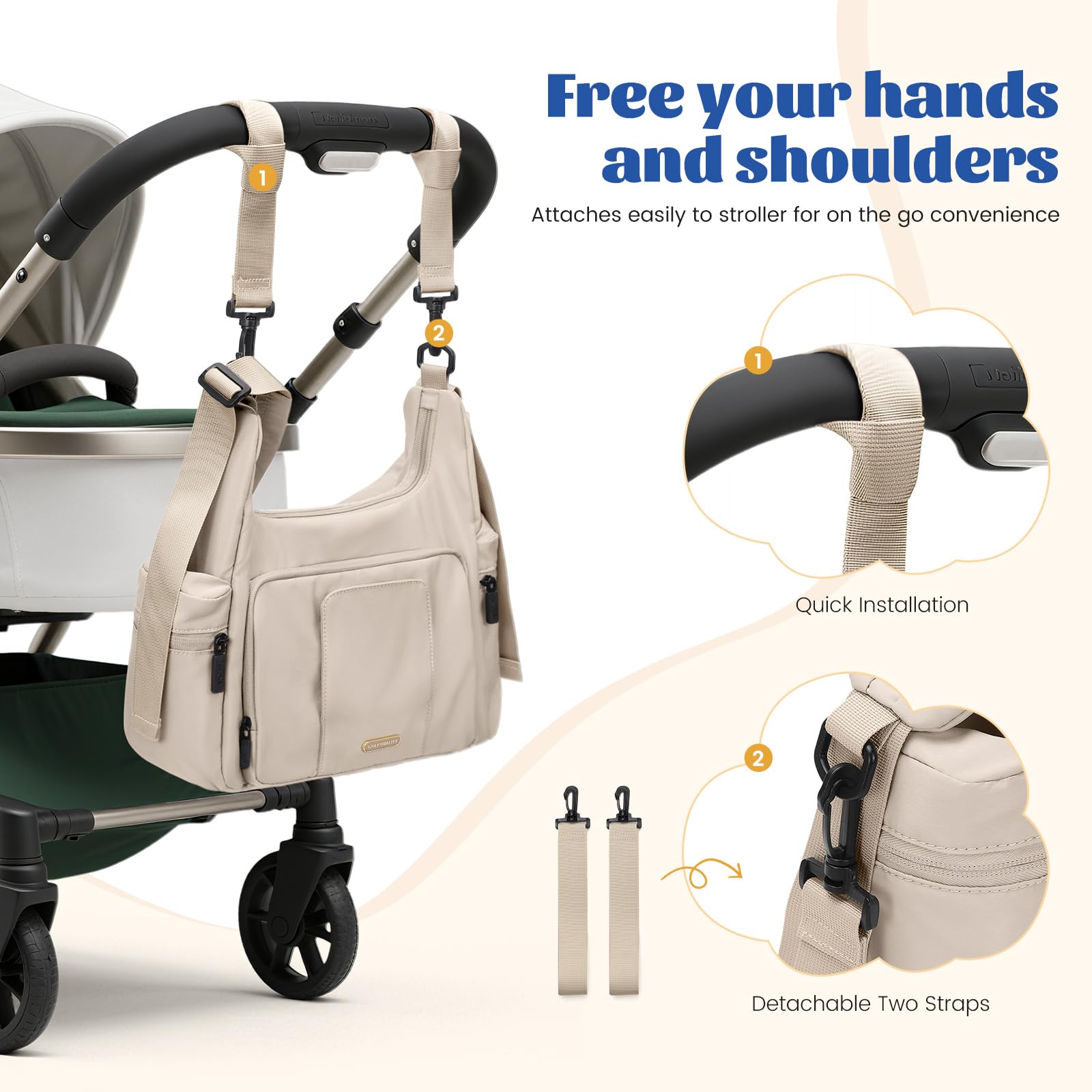 GOLF QUALITY 14L puffer diaper bag tote, lightweight fabric for comfortable daily use
