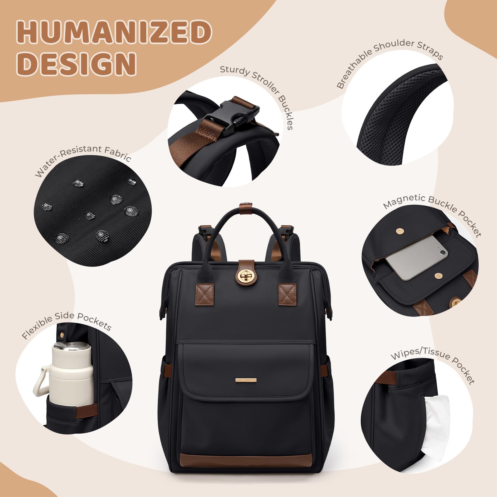 GOLF QUALITY diaper bag backpack designed for daily, college, travel or hiking
