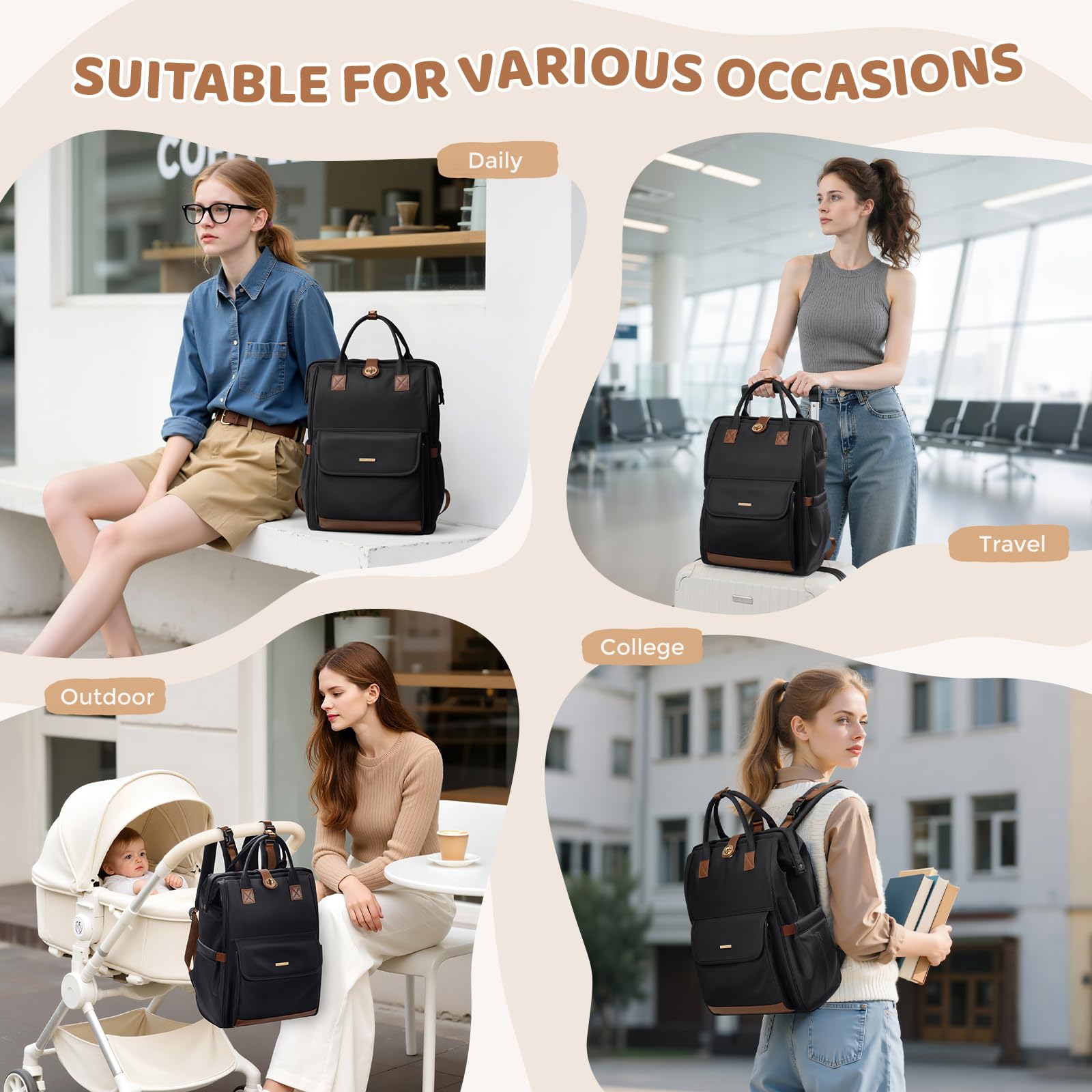 GOLF QUALITY diaper bag backpack easy to clean with safe, residue-free fabric
