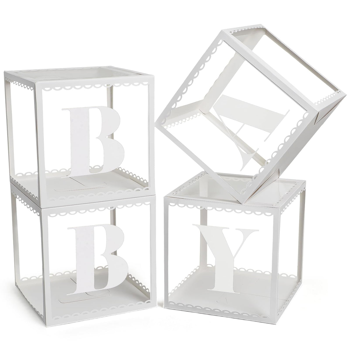 Golray scalloped baby boxes with letters set for elegant baby shower decor.