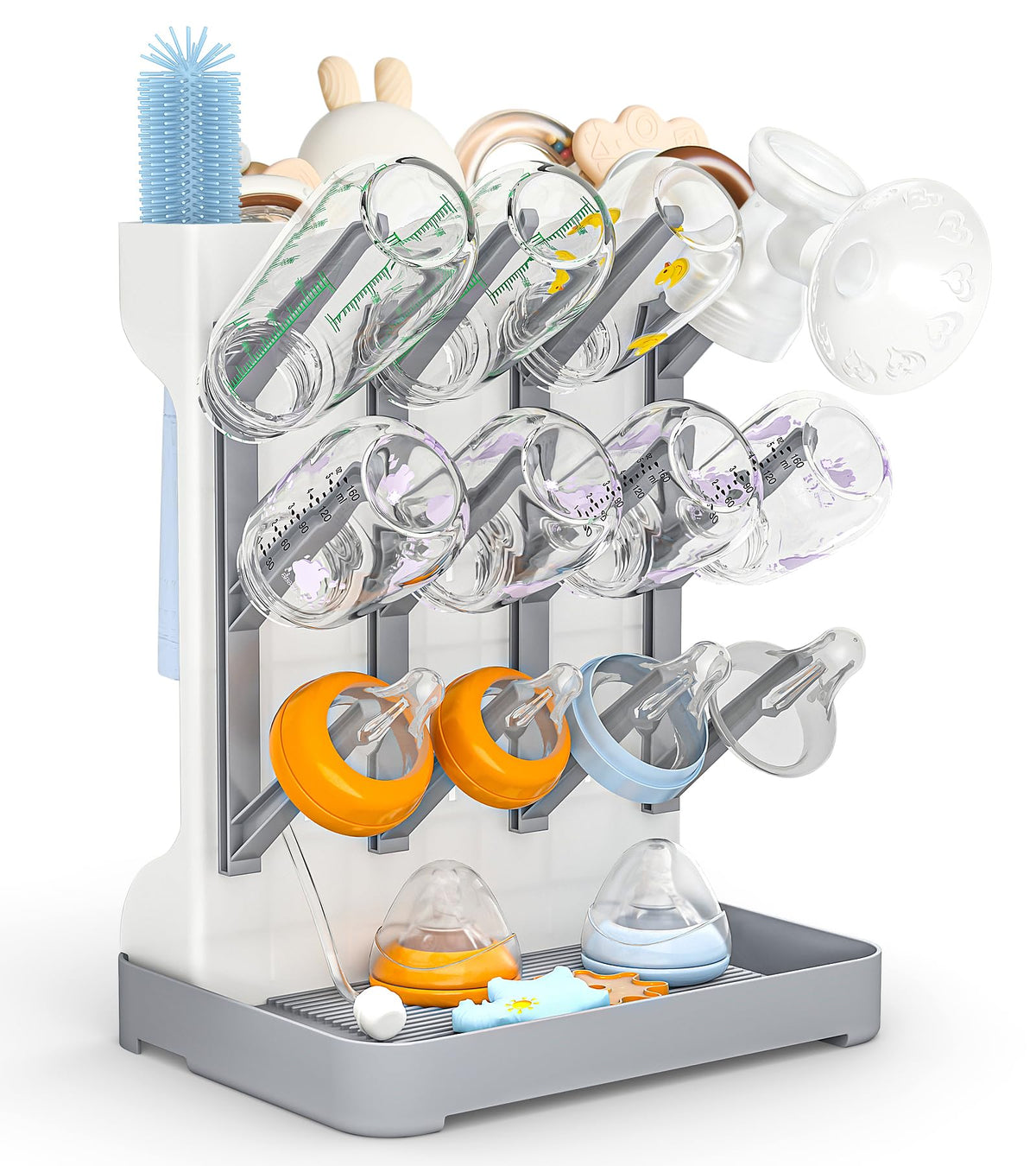 GoMaihe vertical bottle drying rack demonstrates compact upright design for organized counter space.