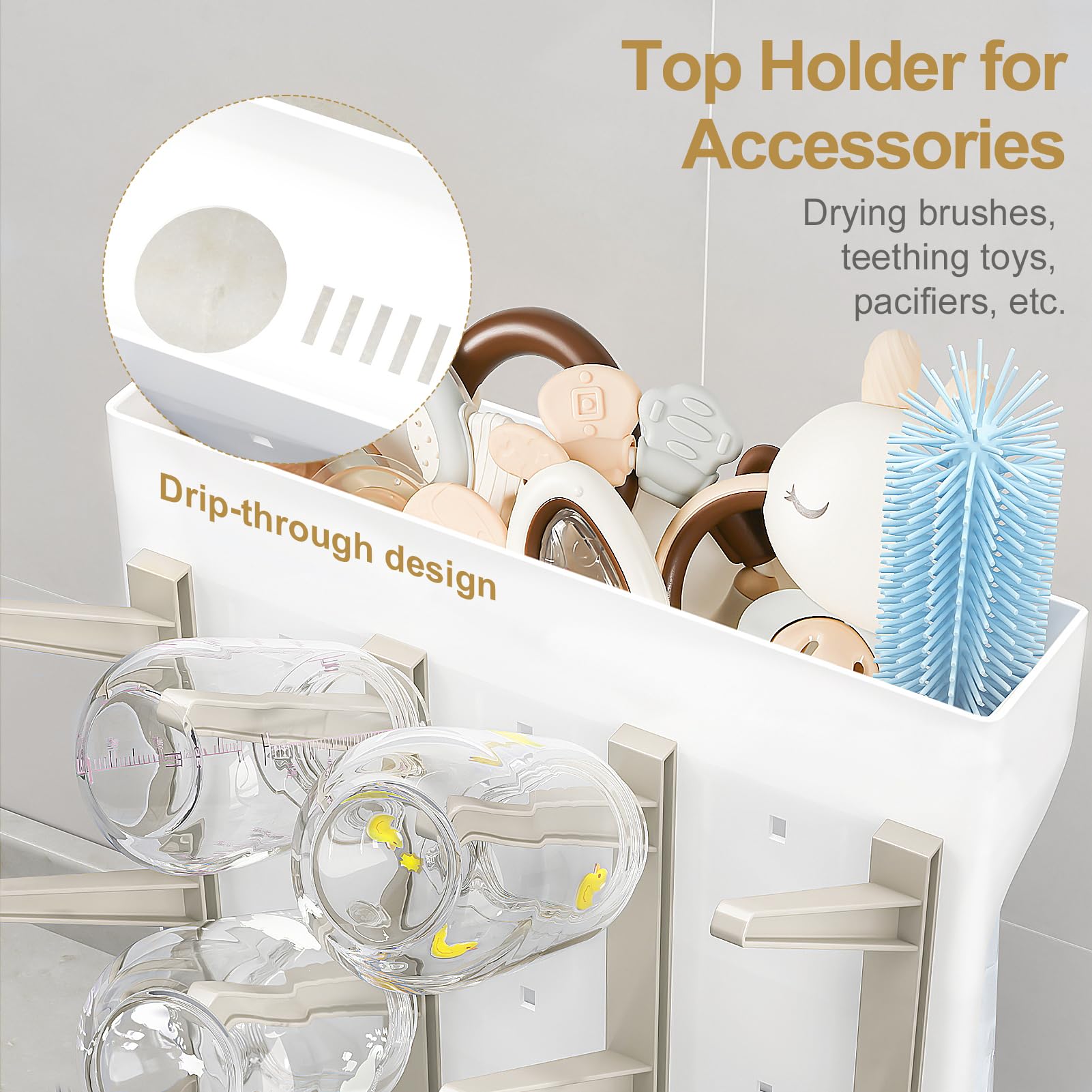 GoMaihe BPA-free drying rack emphasizes safe, hygienic air drying for baby items.