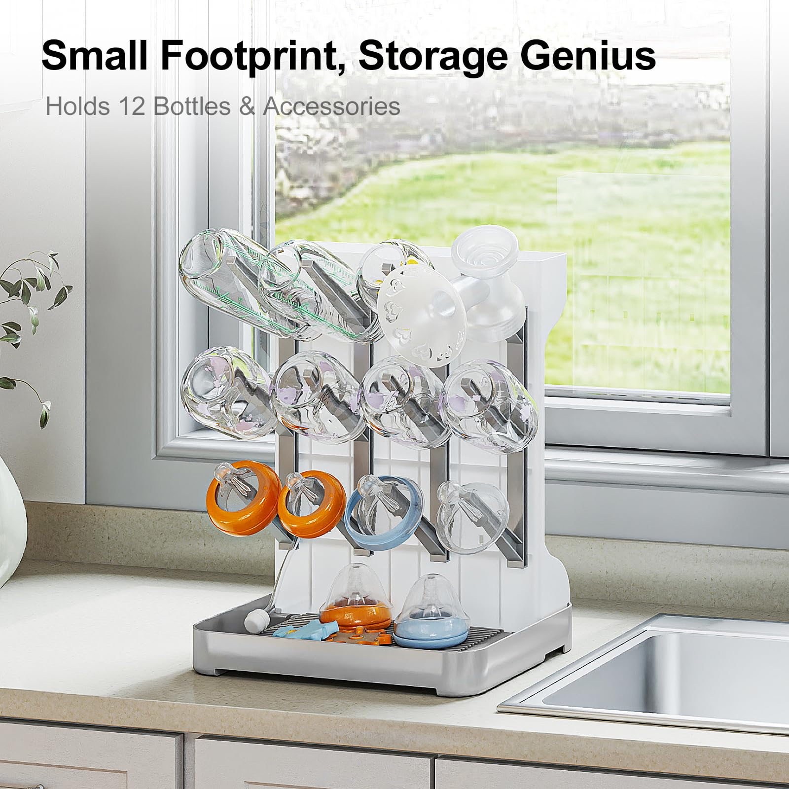 GoMaihe compact rack saves counter space with a slim footprint.