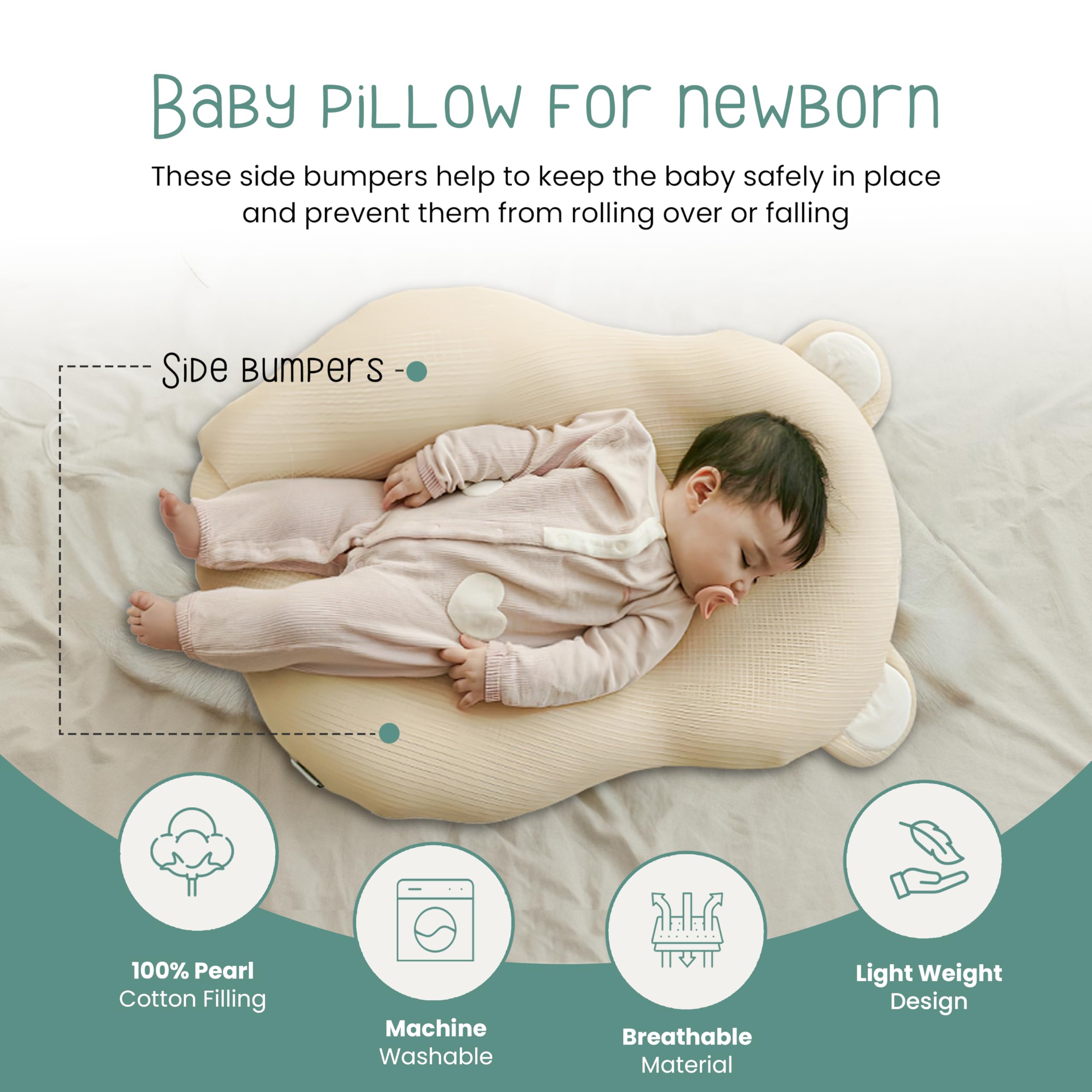 Gomigomi baby pillow 3D air mesh detail promotes airflow
