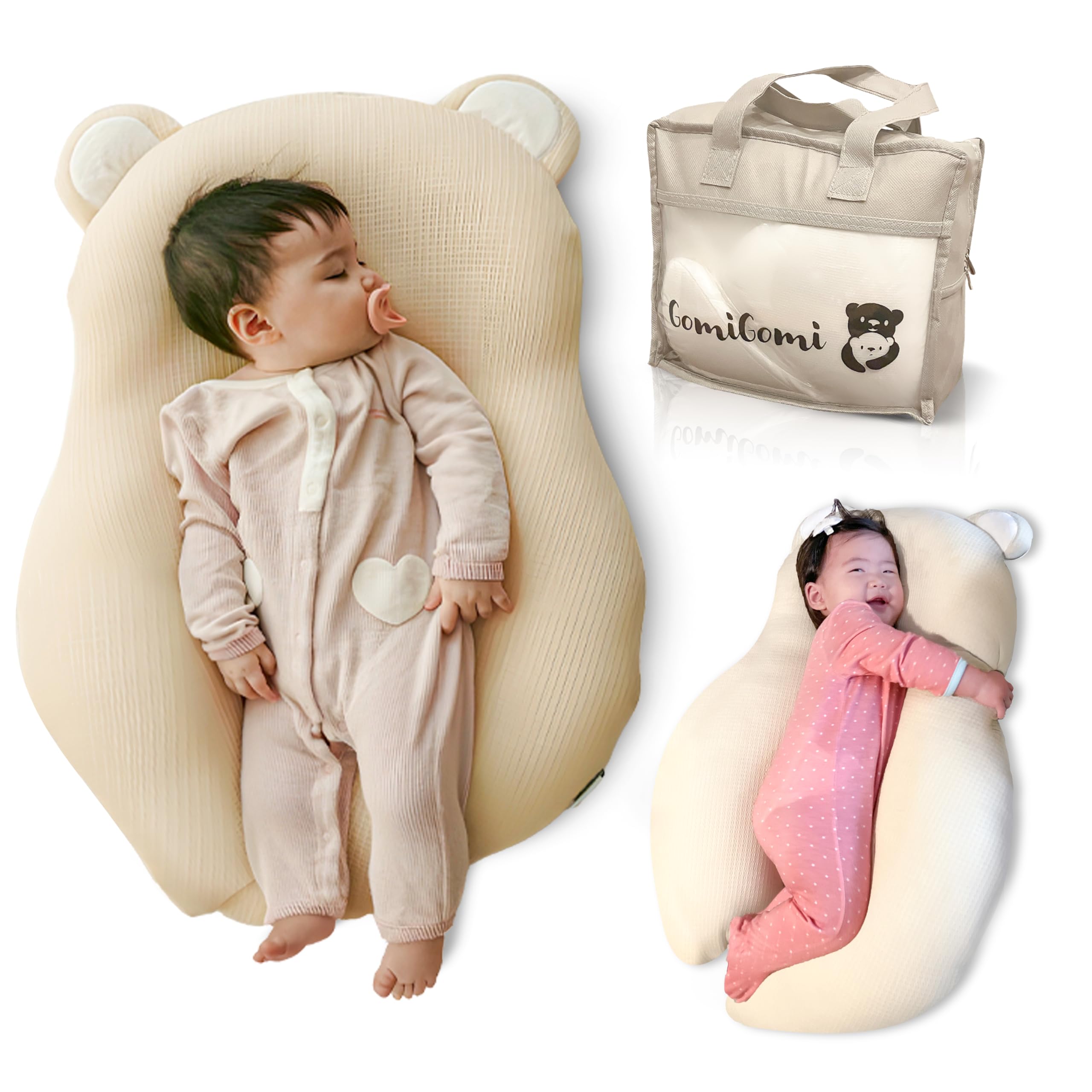 Gomigomi baby pillow anti-roll cover closeup for stable tummy time