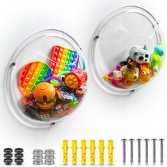 Gomos acrylic wall organizer 2-pack keeps toys neatly organized and within reach.