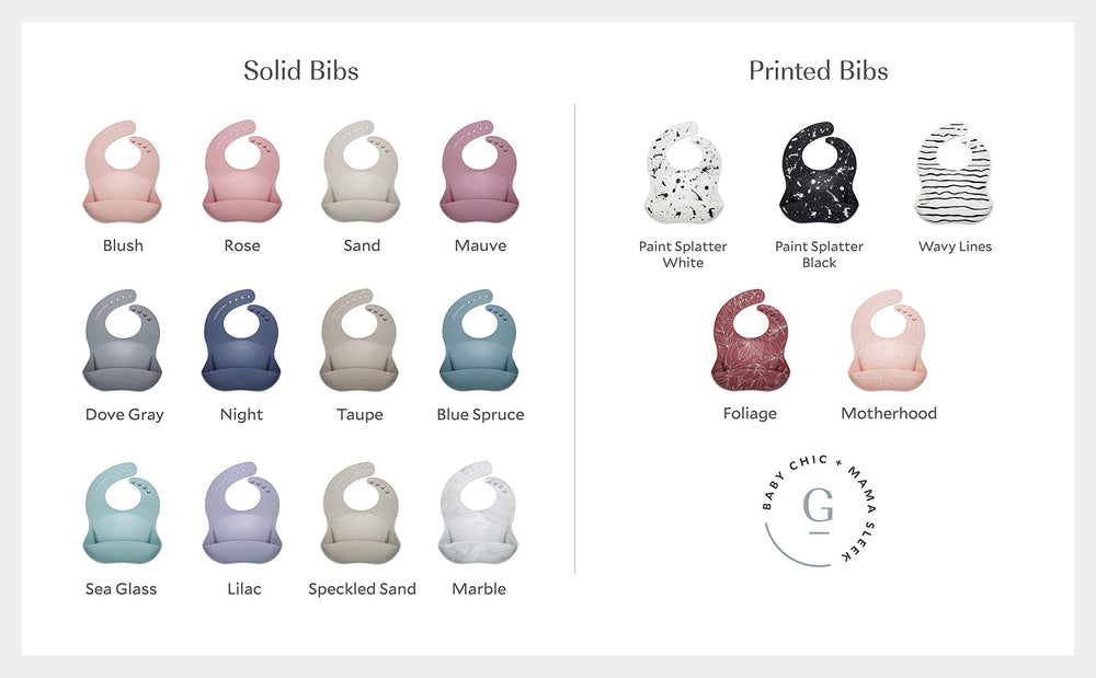 Goobie Baby silicone bib showing adjustable strap for a secure, comfy fit during feeding