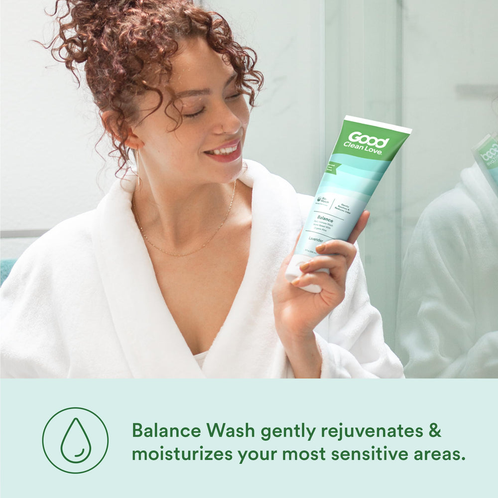 Good Clean Love Balance botanicals Aloe Vera and lavender are highlighted.