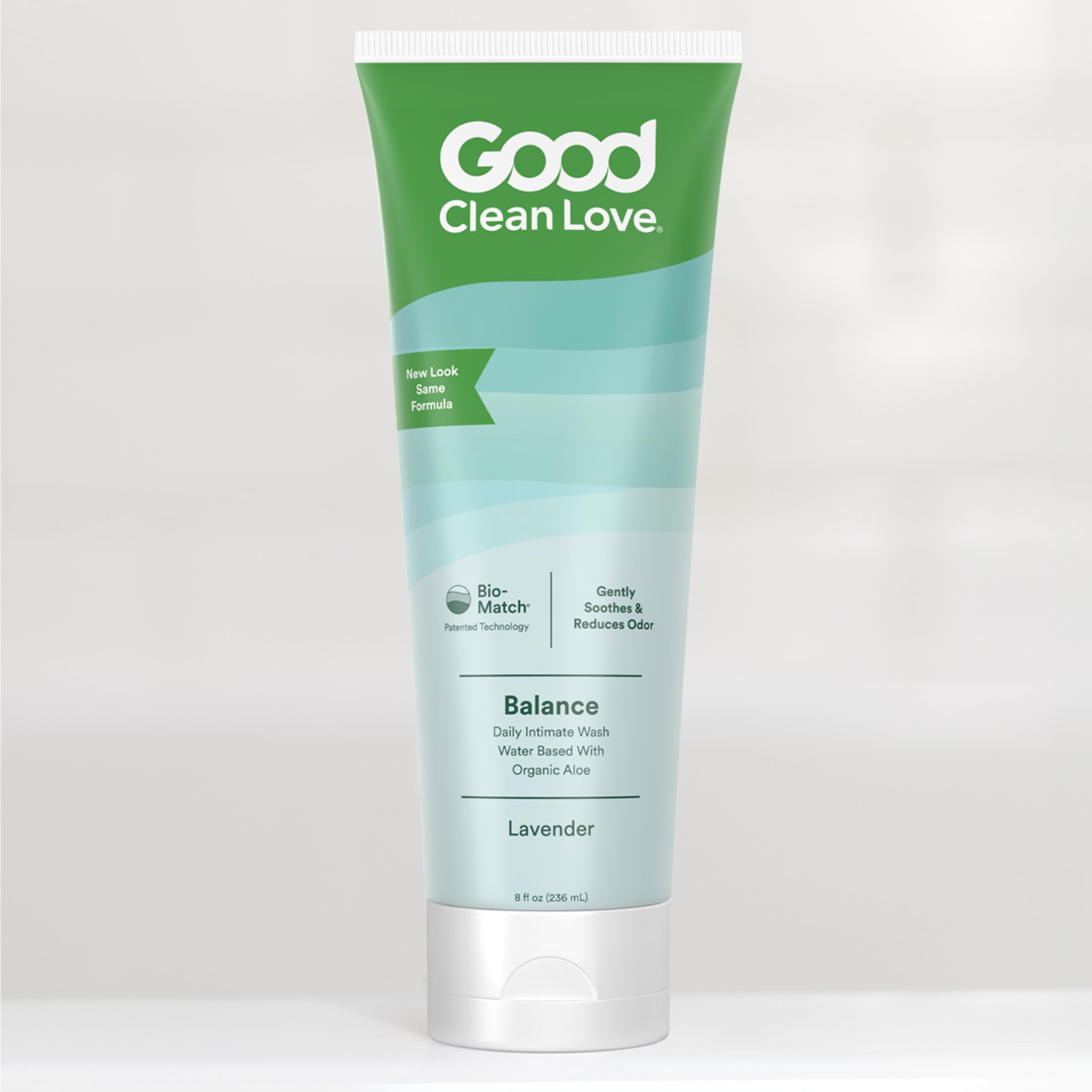 Good Clean Love Balance daily-use image suggests gentle, pH-balanced care.