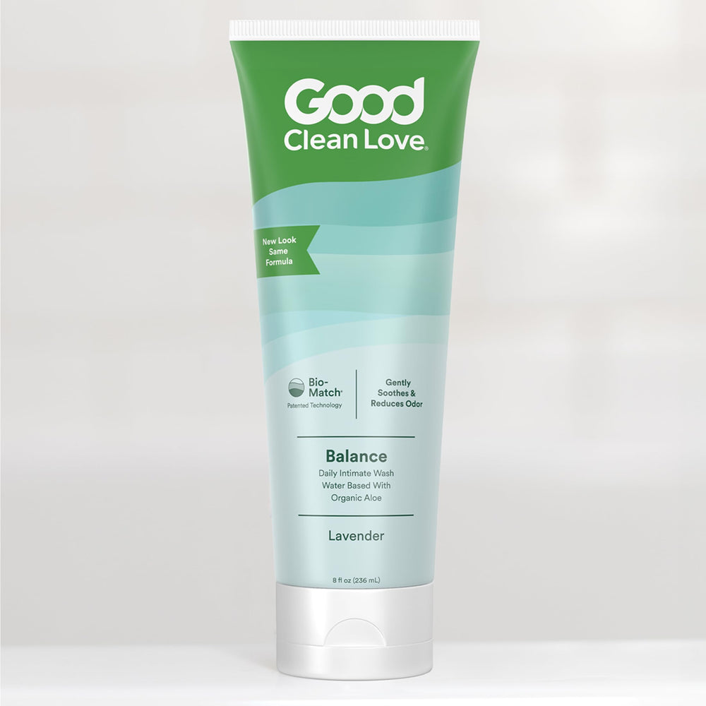 Good Clean Love Balance daily-use image suggests gentle, pH-balanced care.