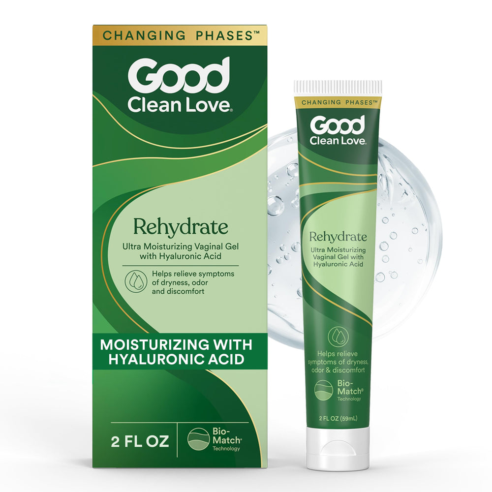 Good Clean Love Rehydrate bottle front showing hydrating formula for comfort
