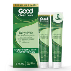 Good Clean Love Rehydrate bottle scene highlighting long-lasting moisture for sensitive tissues