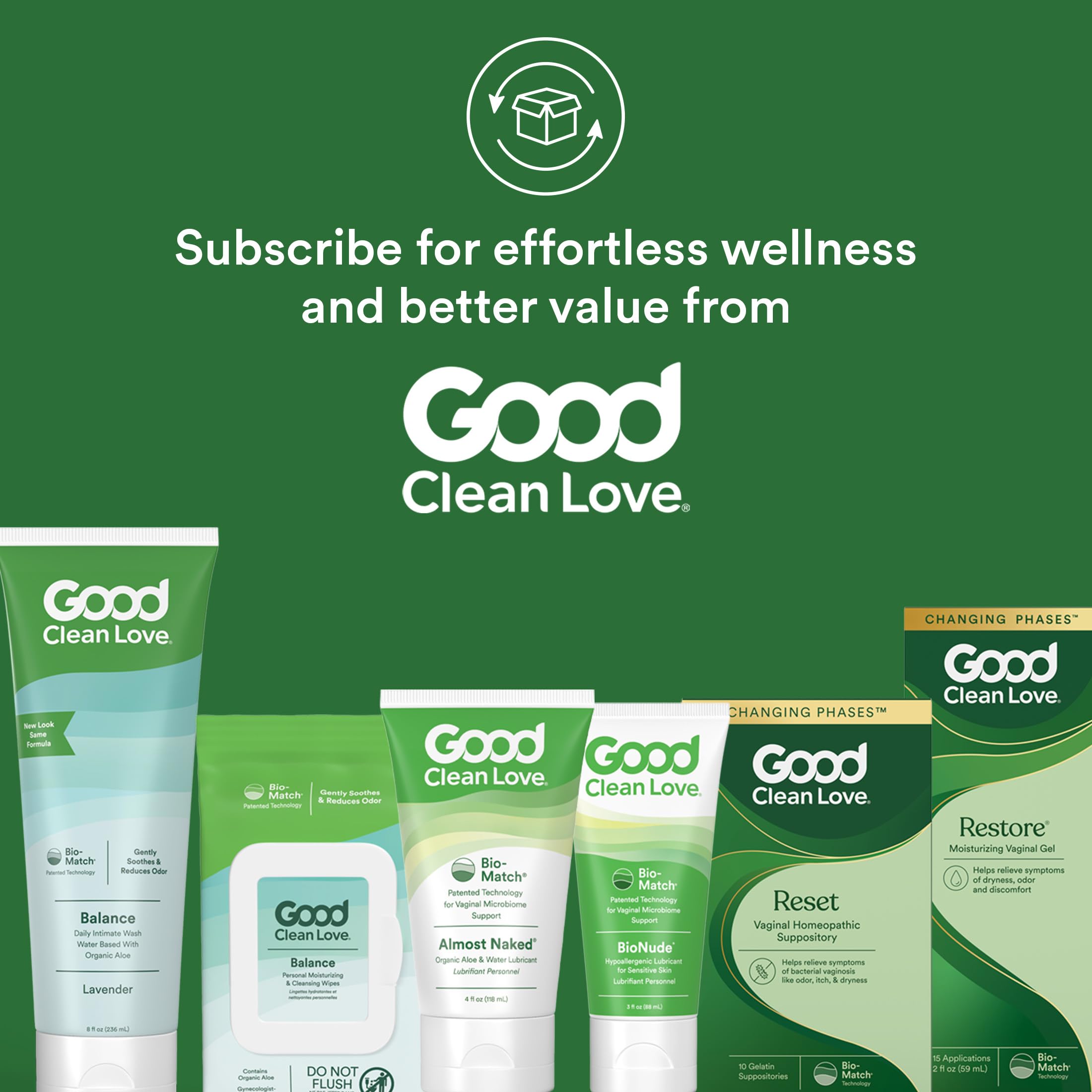 Good Clean Love Reset delivers probiotic-like support for vaginal balance.
