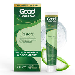 Good Clean Love Restore bottle with applicator for daily vaginal moisture.