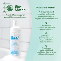 Good Clean Love Ultra Sensitive foaming wash foam close-up shows gentle botanical formula.