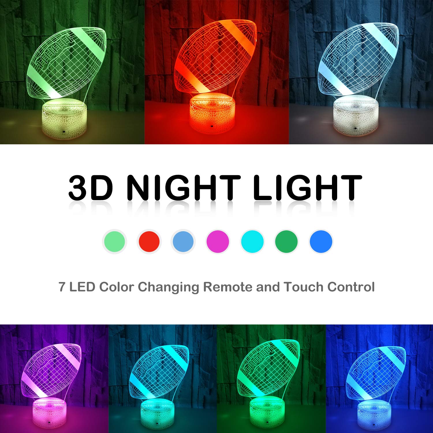Good King Football Night Light color changing offers seven hues for mood-setting play.