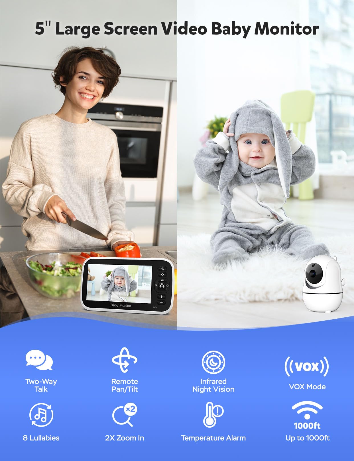GoodBaby monitor camera rotation enables full-room coverage