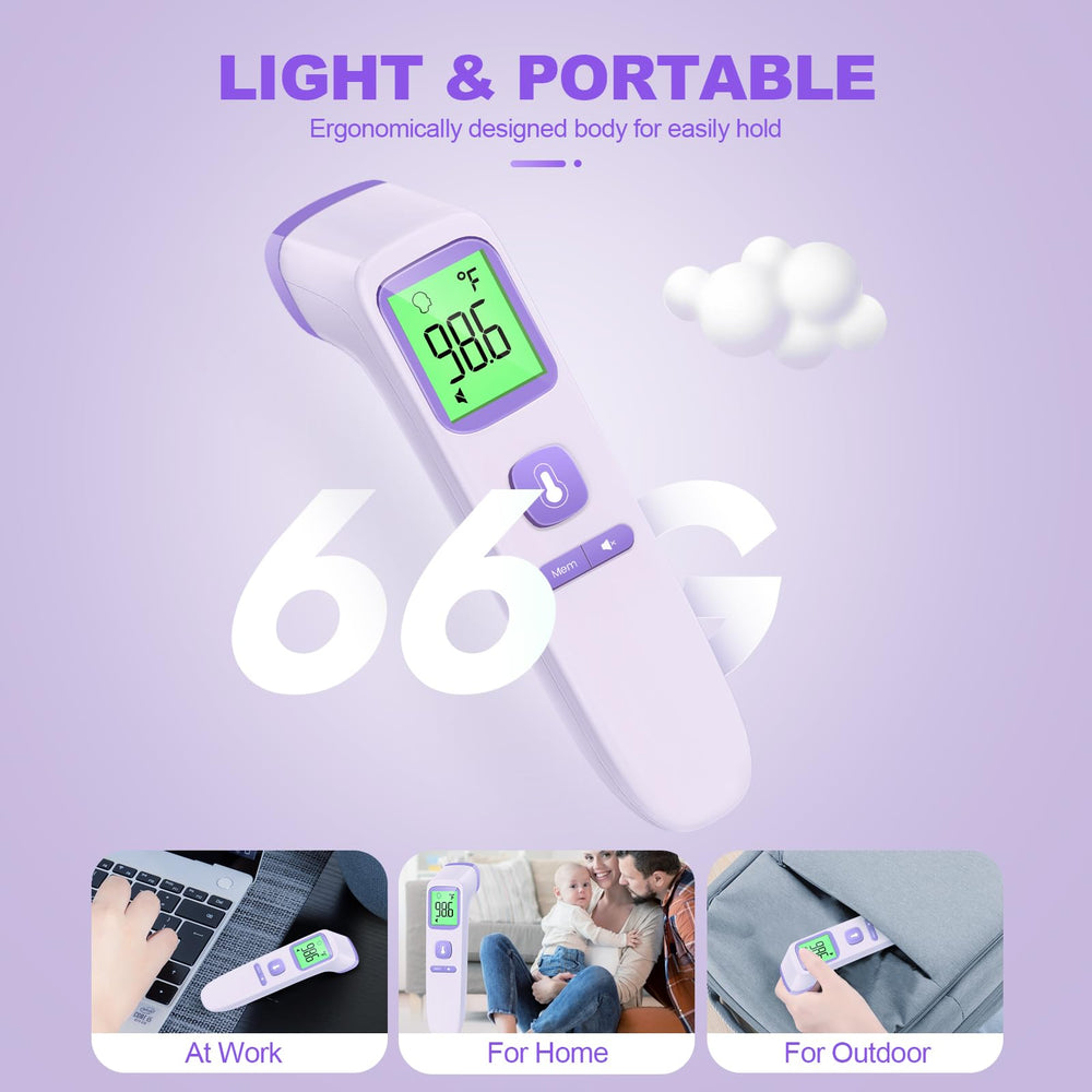GoodBaby purple no-touch thermometer adds a friendly look for families.