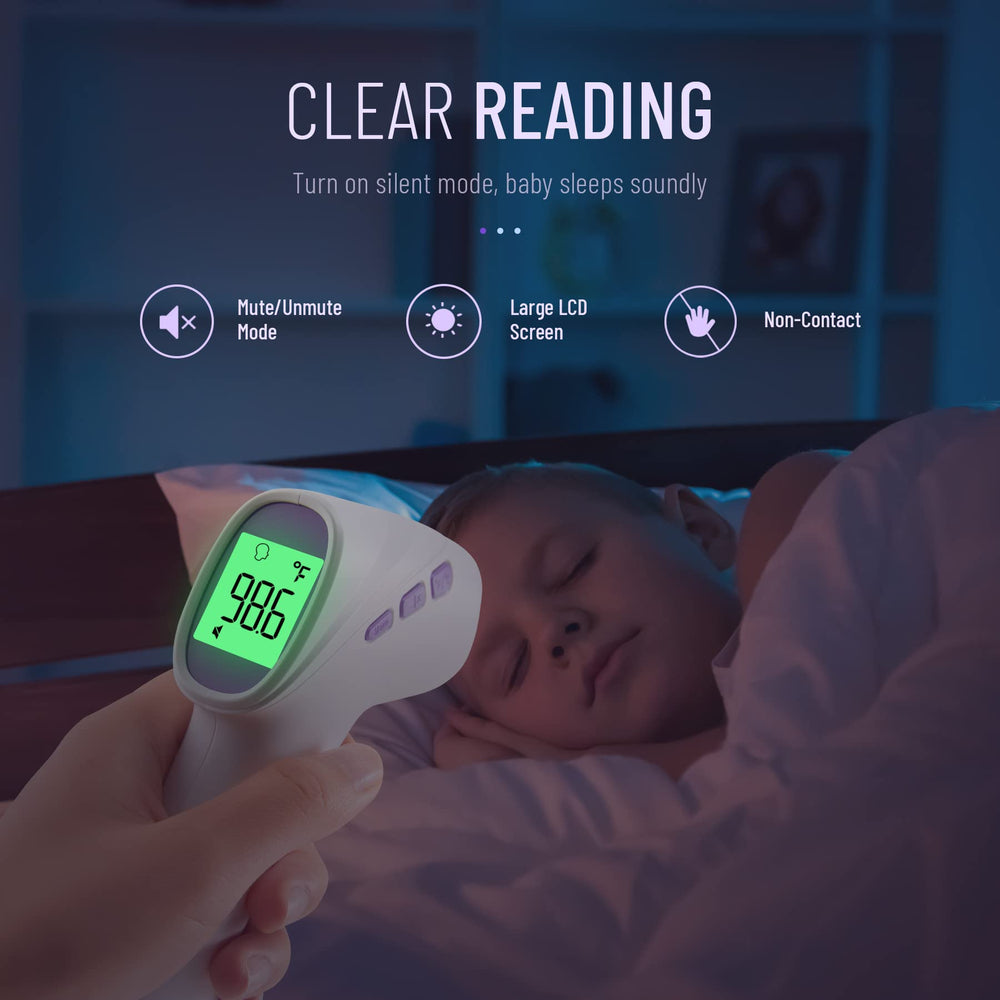 GoodBaby No-Touch Thermometer purple housing offers compact, portable design.