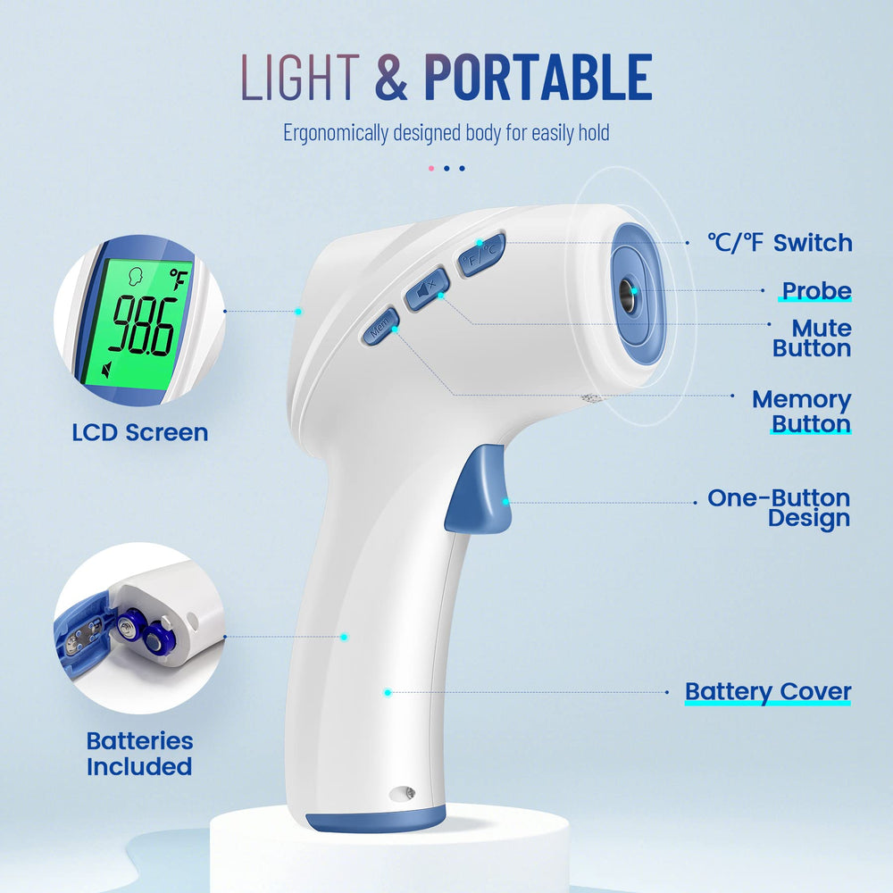GoodBaby thermometer with fever alarm color indicators on the LCD.
