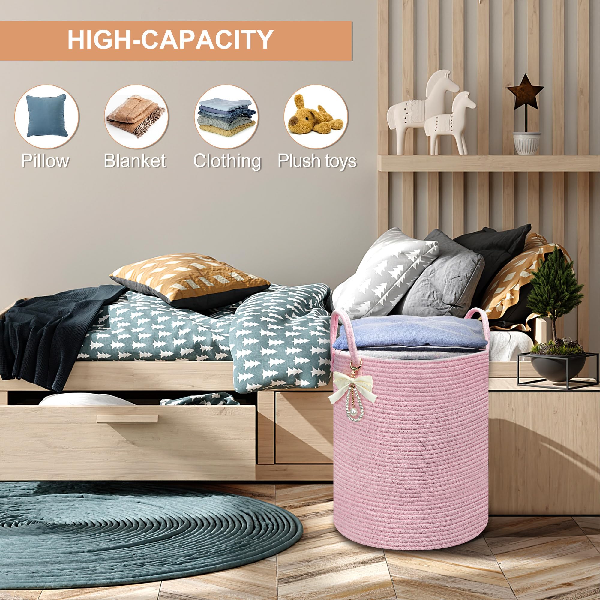 Goodheim pink hamper flexible sides allow easy collapse when not in use.