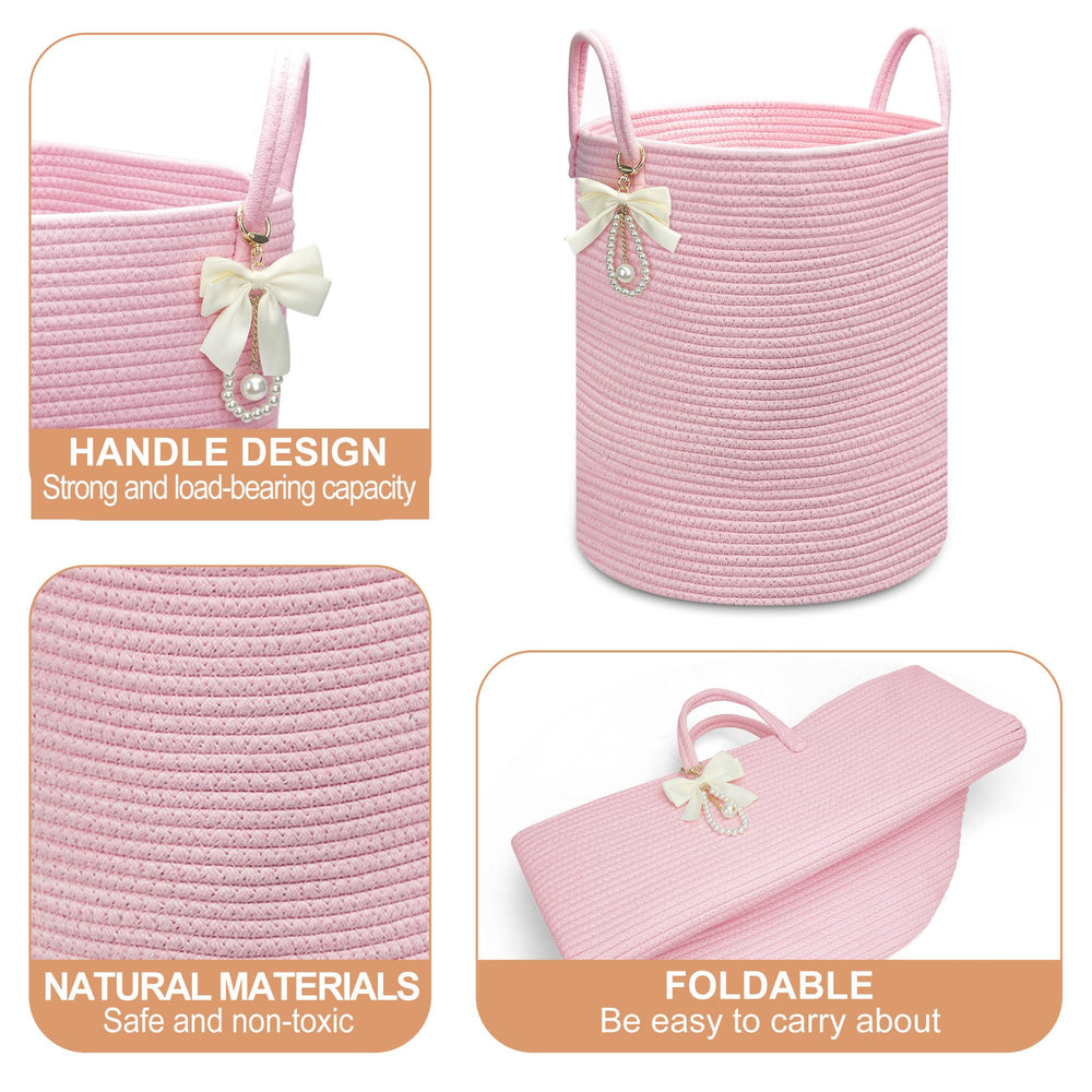 Goodheim laundry hamper pink in living room with towels demonstrates versatile organization.