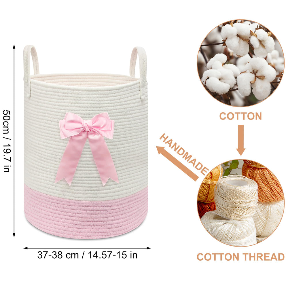 Goodheim pink bow woven hamper close-up highlighting decorative detail.