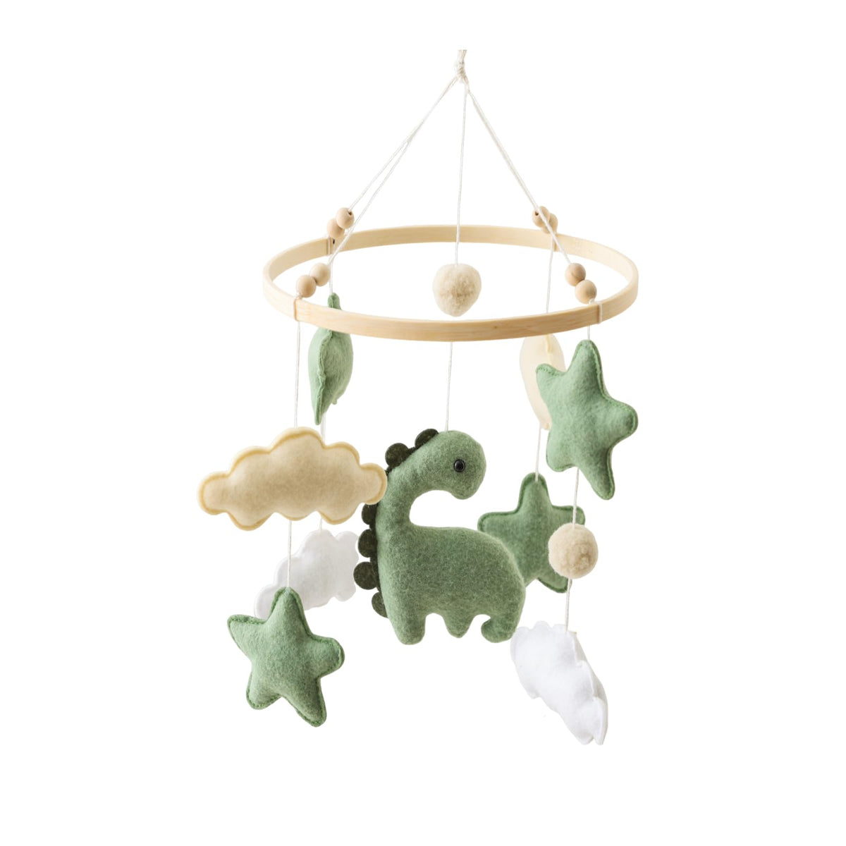 GOODMOM Dinosaur Mobile with felt dinosaur and wooden frame for gentle crib decor