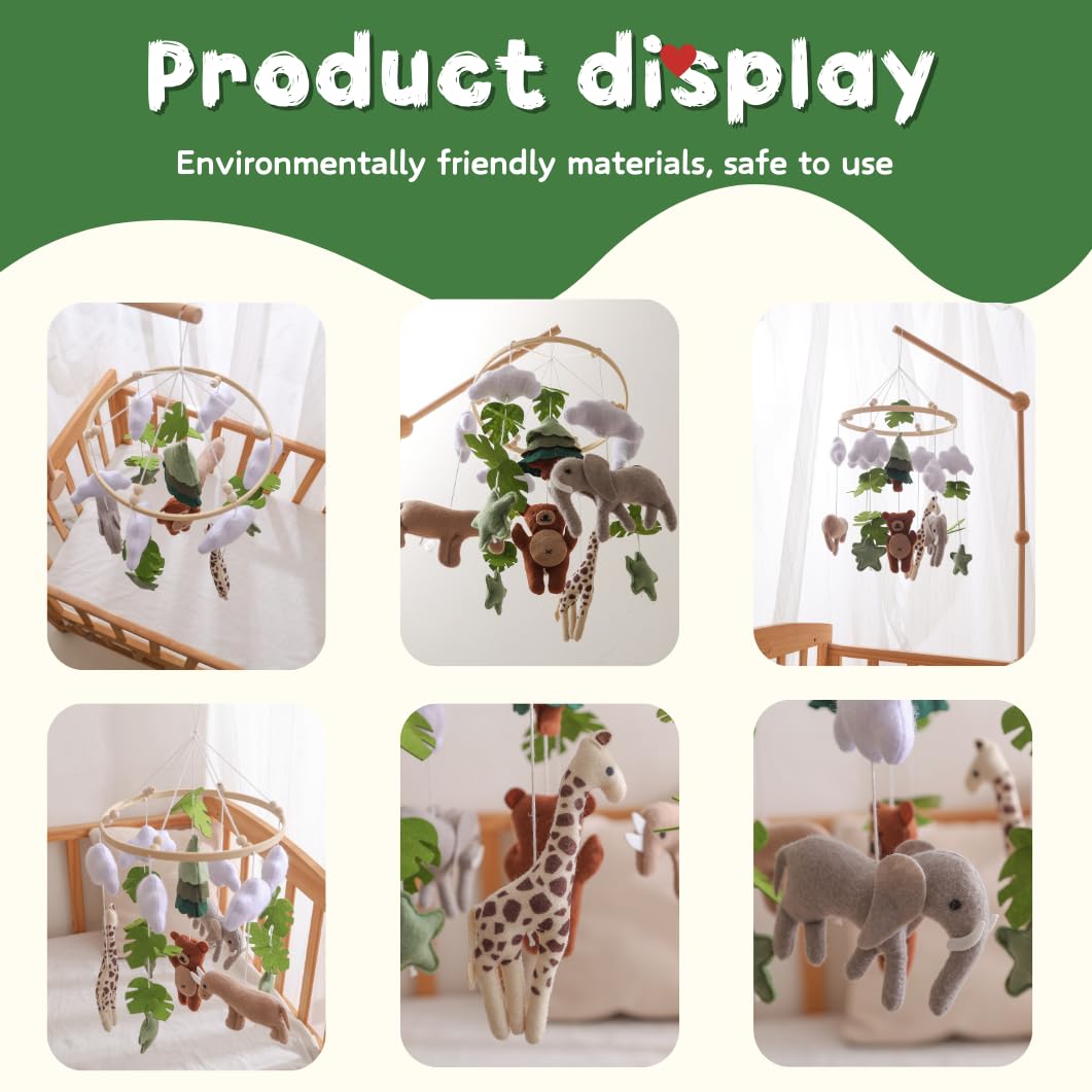 GOODMOM Forest Nursery Mobile with elephant promotes gentle movement and soothing hues.