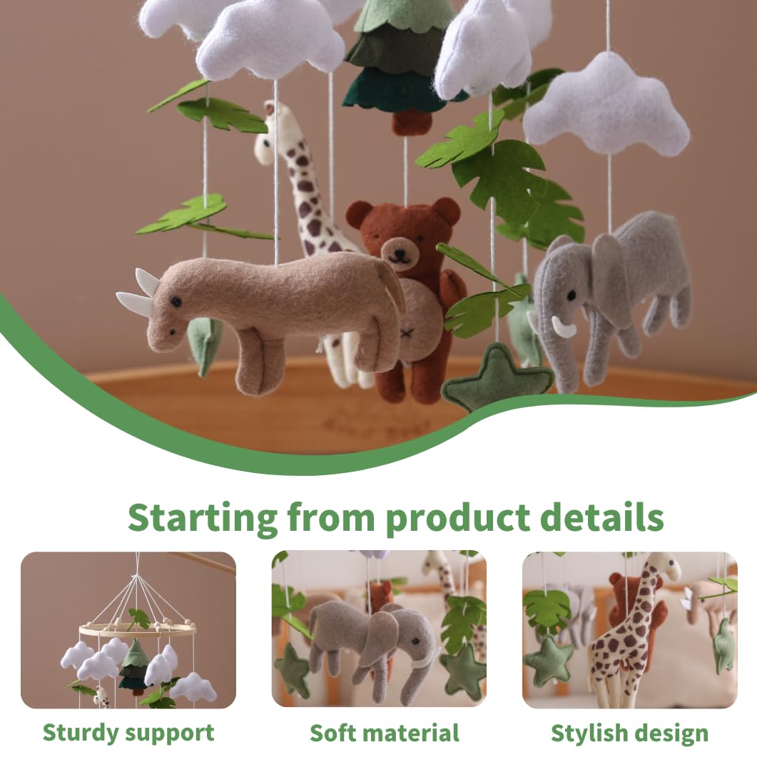 GOODMOM Forest Nursery Mobile with giraffe enhances tracking with bright colors for curious play.
