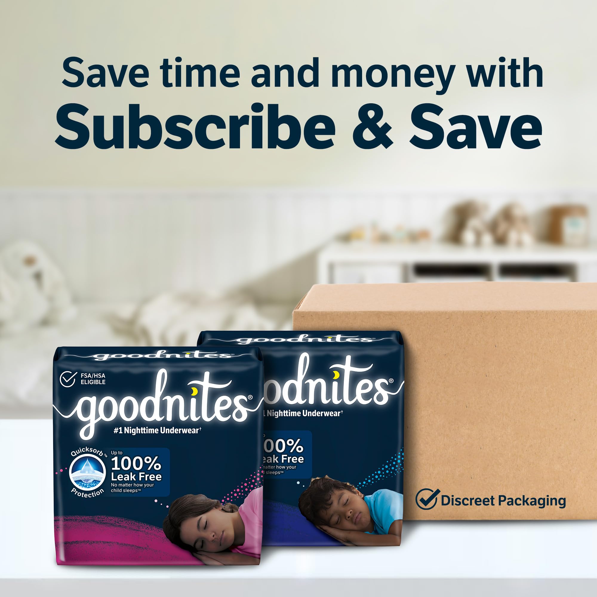 GoodNites two-pack packaging on shelf for convenient purchase.