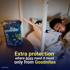 GoodNites XL night underwear shows leg-area fit for leak prevention.